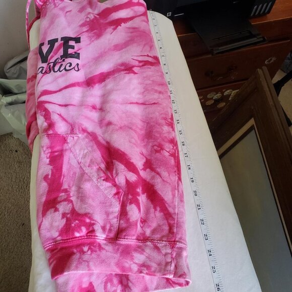 Womens Pink Tie Dye Hoodie Sweatshirt M Love Gymnastics Boho Hippie Athleisure - Picture 10 of 13